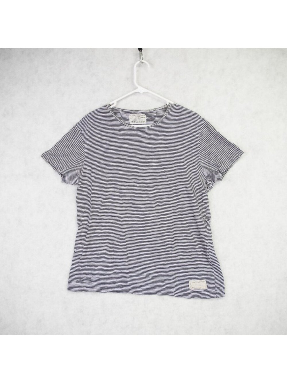 AllSaints Womens Striped Crew Neck T-Shirt Size Large Blue White Casual Top Read